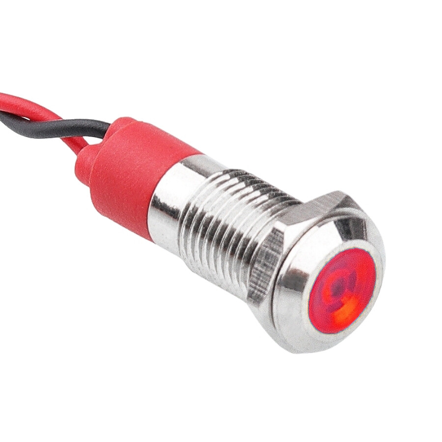  08l-p1 8mm 12-24v Kablolu Metal Sinyal Lambası - Kırmızı