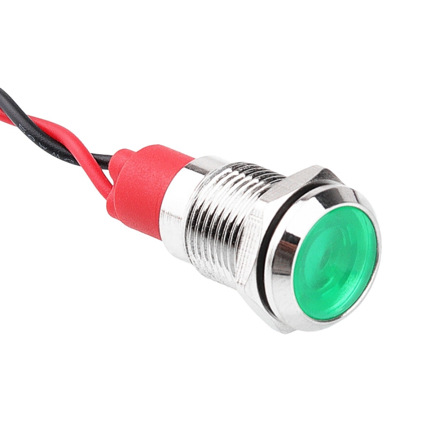  10l-p1 10mm 12-24v Kablolu Metal Sinyal Lambası - Yeşil