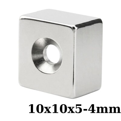 10x10x5-4mm Havşa Delikli Neodyum Güçlü Mıknatıs - Neodim Magnet - 1