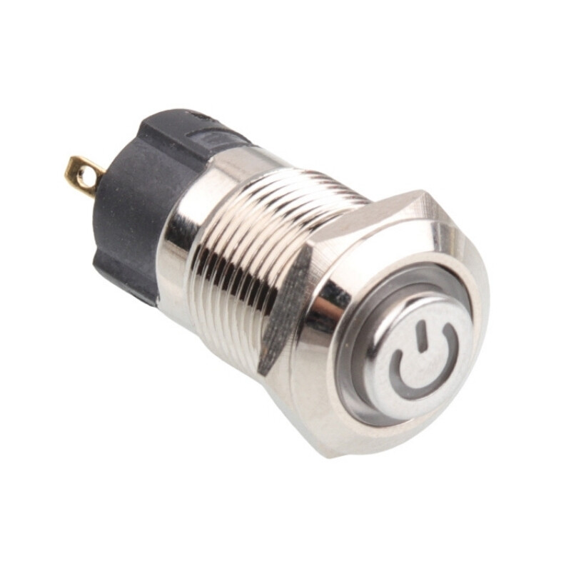  12a-g1-c 12mm Çıkık Yaylı Işıklı Power Metal Buton - Beyaz