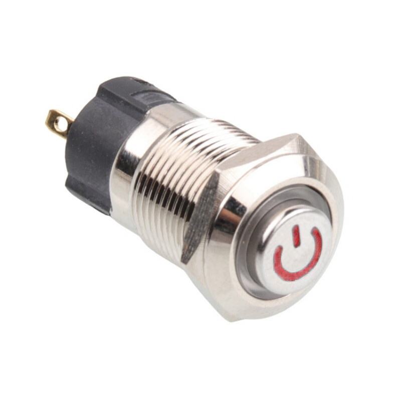  12a-g1-c 12mm Çıkık Yaylı Işıklı Power Metal Buton - Kırmızı