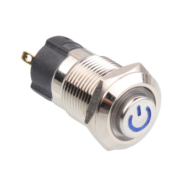  12a-g1-c 12mm Çıkık Yaylı Işıklı Power Metal Buton - Mavi