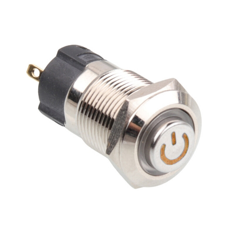  12a-g1-c 12mm Çıkık Yaylı Işıklı Power Metal Buton - Sarı
