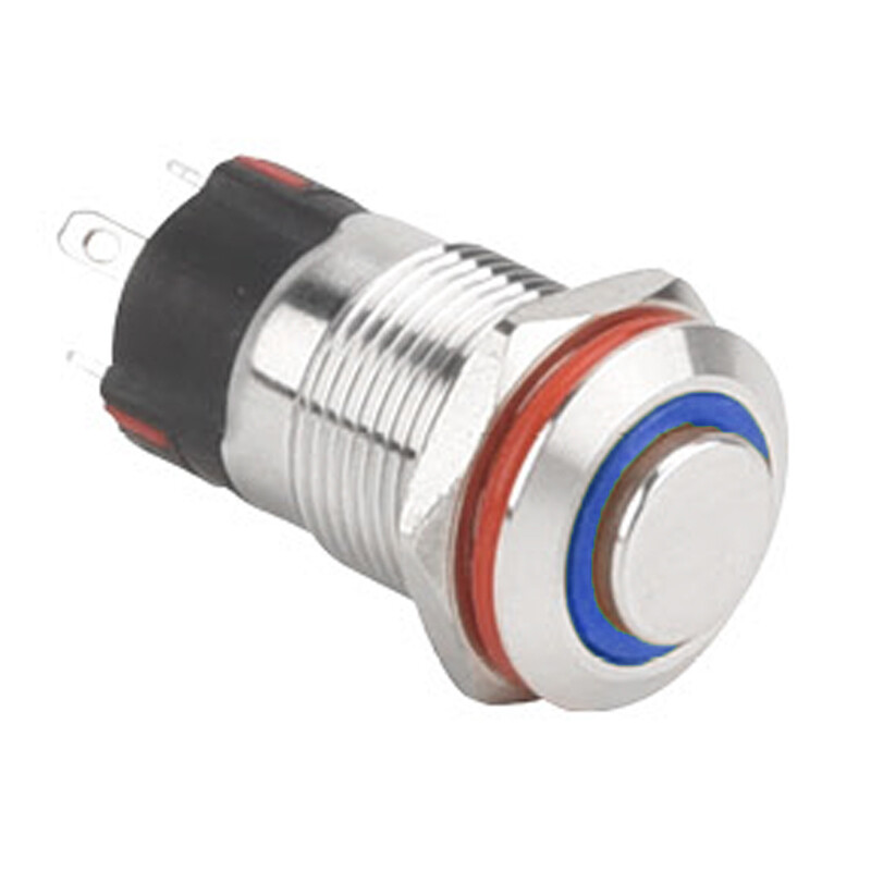  12a-g1-e 12mm Çıkık Yaylı Işıklı Metal Buton - Mavi