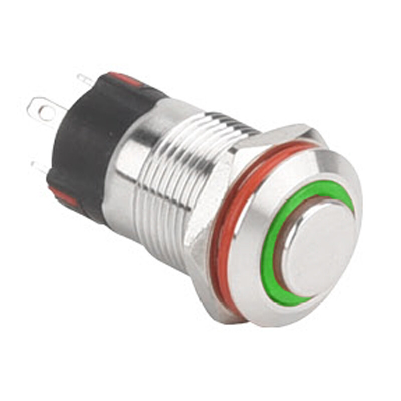  12a-g1-e 12mm Çıkık Yaylı Işıklı Metal Buton - Yeşil