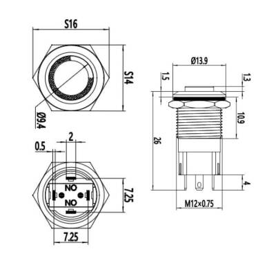 12A-G1Z-E 12mm Çıkık Anahtarlı Işıklı Metal Buton - Yeşil - 3