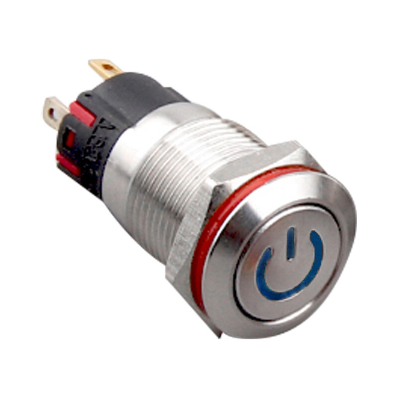  12a-p1-c 12mm Düz Yaylı Işıklı Power Metal Buton - Mavi