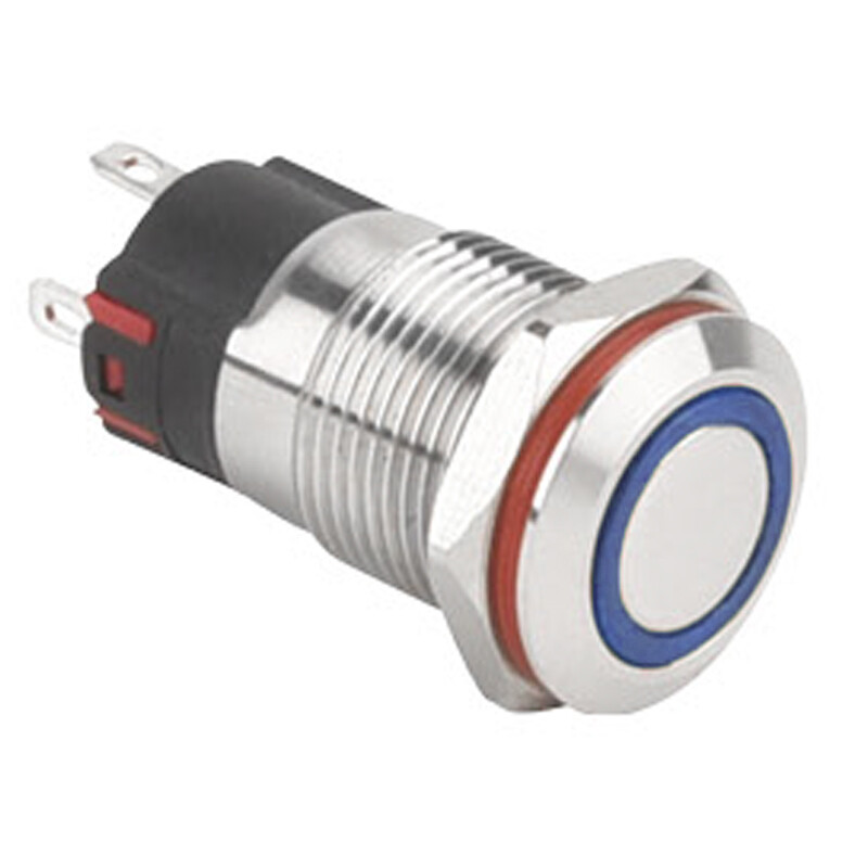  12a-p1-e 12mm Düz Yaylı Işıklı Metal Buton - Mavi