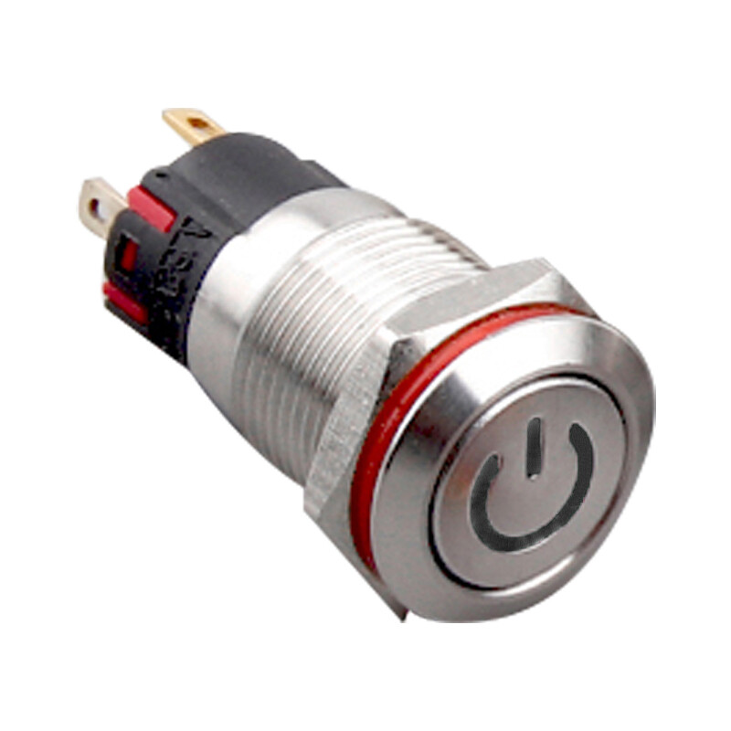  12a-p1z-c 12mm Düz Anahtarlı Işıklı Power Metal Buton - Beyaz