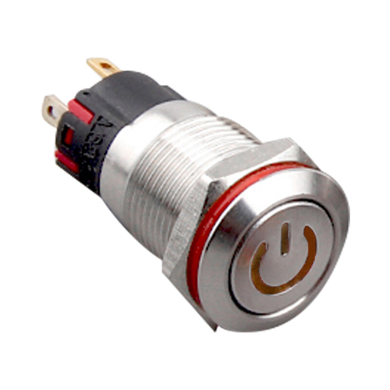  12a-p1z-c 12mm Düz Anahtarlı Işıklı Power Metal Buton - Sarı