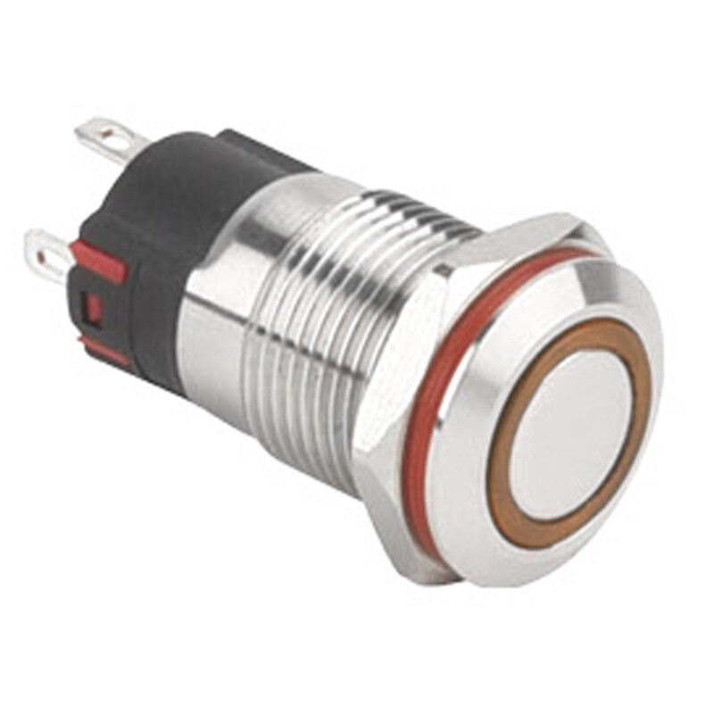  12a-p1z-e 12mm Düz Anahtarlı Işıklı Metal Buton - Sarı