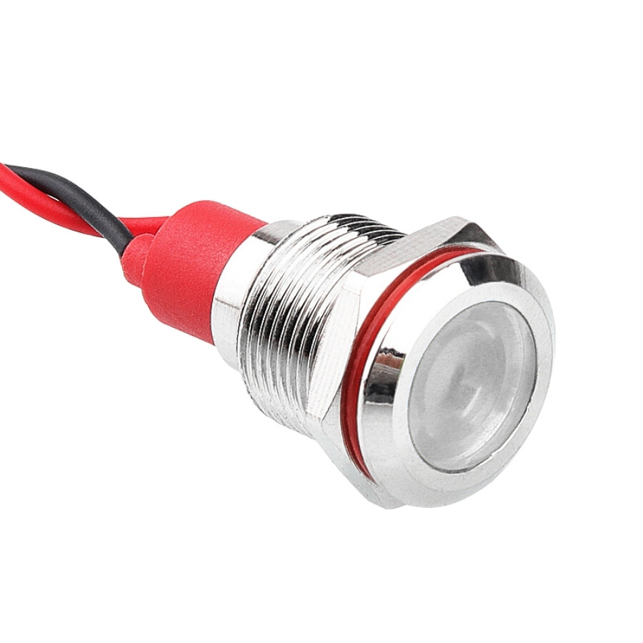  12l-p1 12mm 12-24v Kablolu Metal Sinyal Lambası - Beyaz