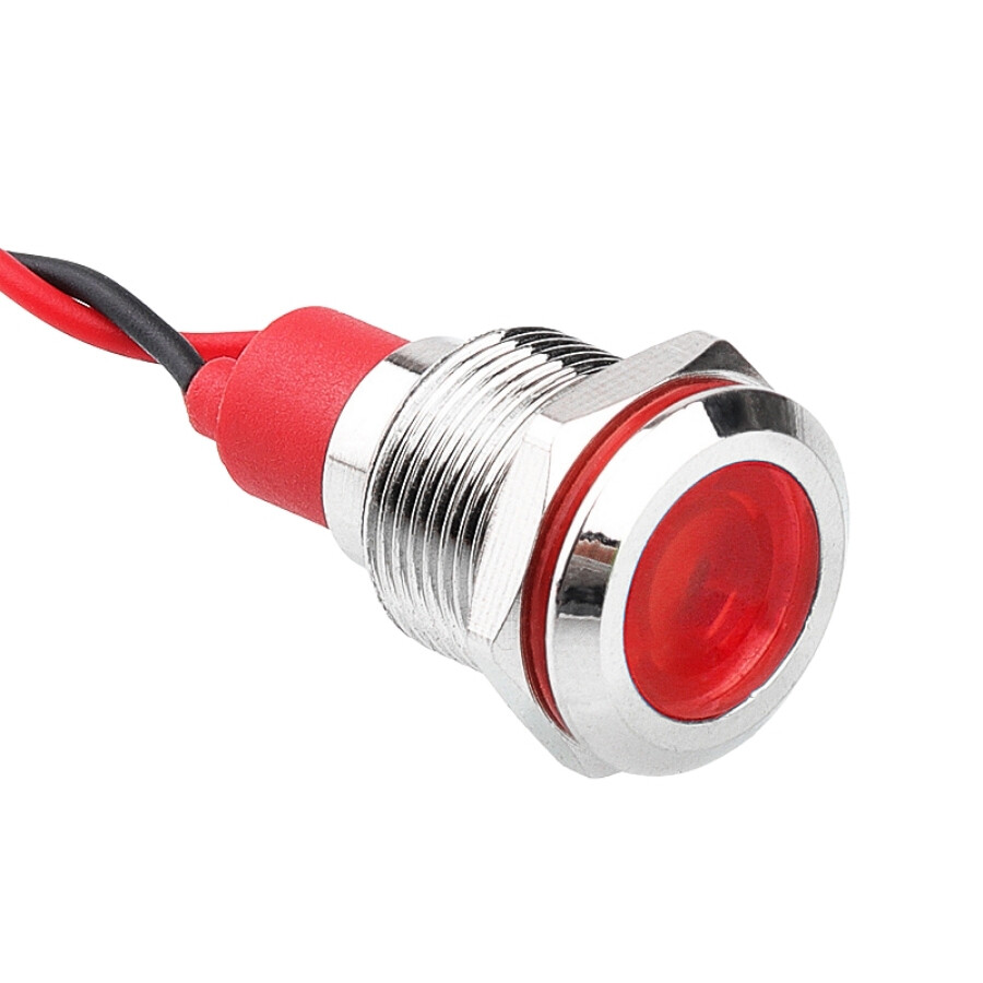  12l-p1 12mm 12-24v Kablolu Metal Sinyal Lambası - Kırmızı