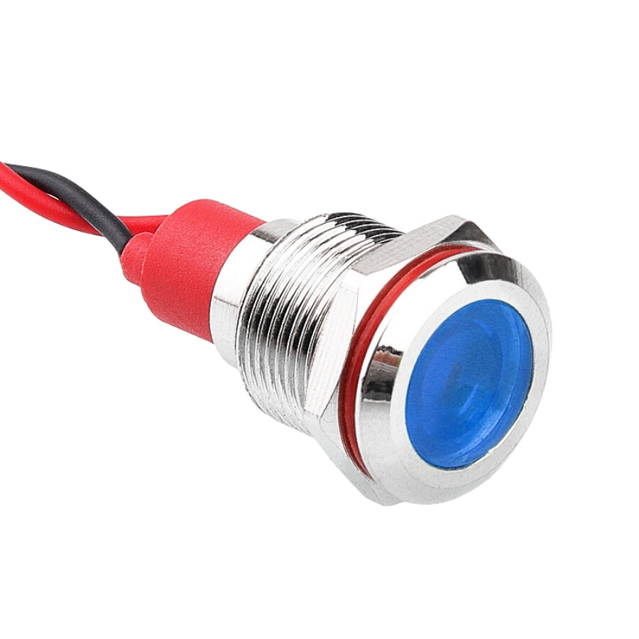  12l-p1 12mm 12-24v Kablolu Metal Sinyal Lambası - Mavi