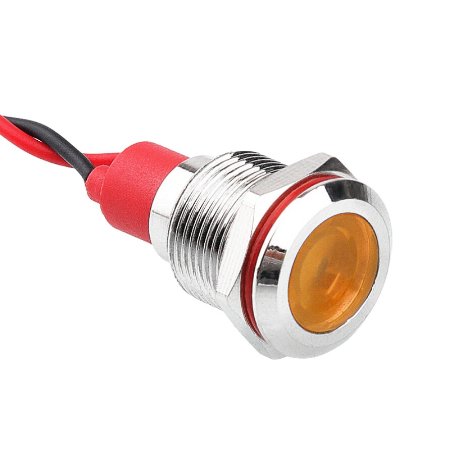  12l-p1 12mm 12-24v Kablolu Metal Sinyal Lambası - Sarı