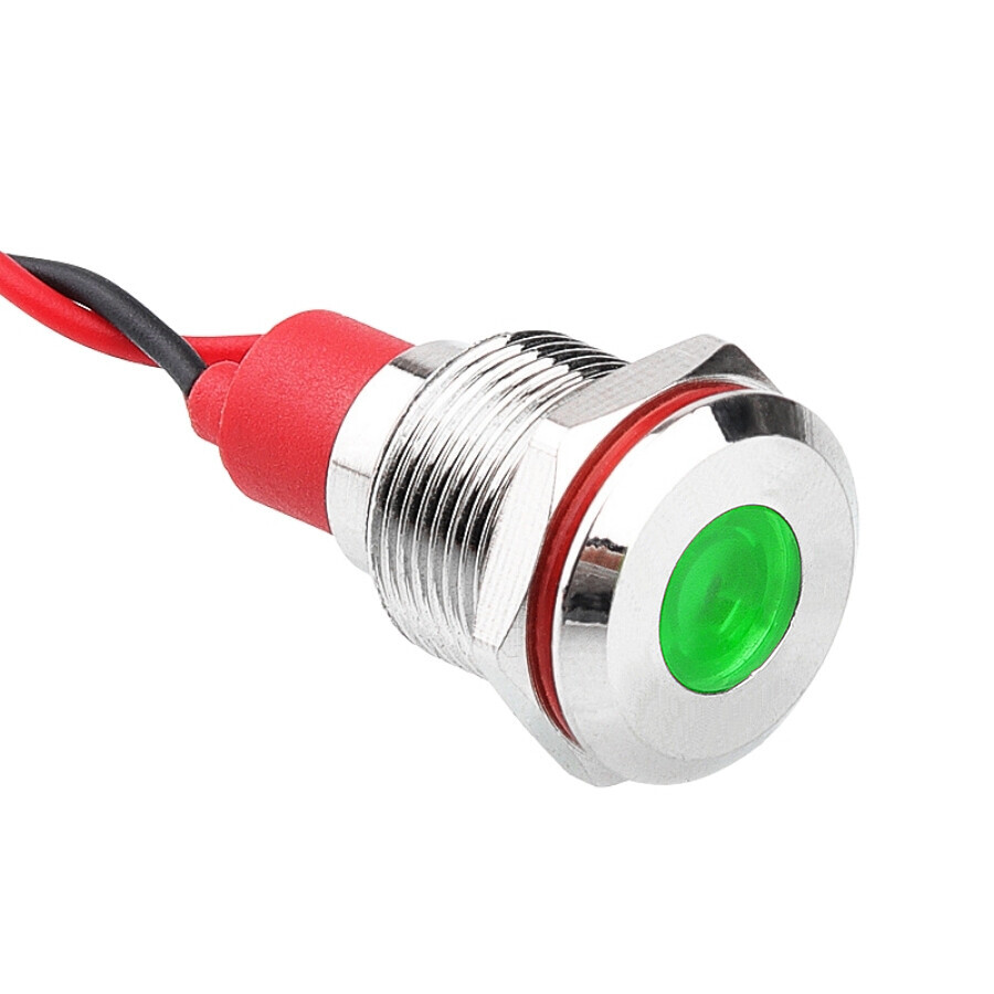  12l-p1 12mm 12-24v Kablolu Metal Sinyal Lambası - Yeşil