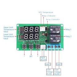 12V 2 Channel Relay Output Digital Thermostat - Red/Red - 3