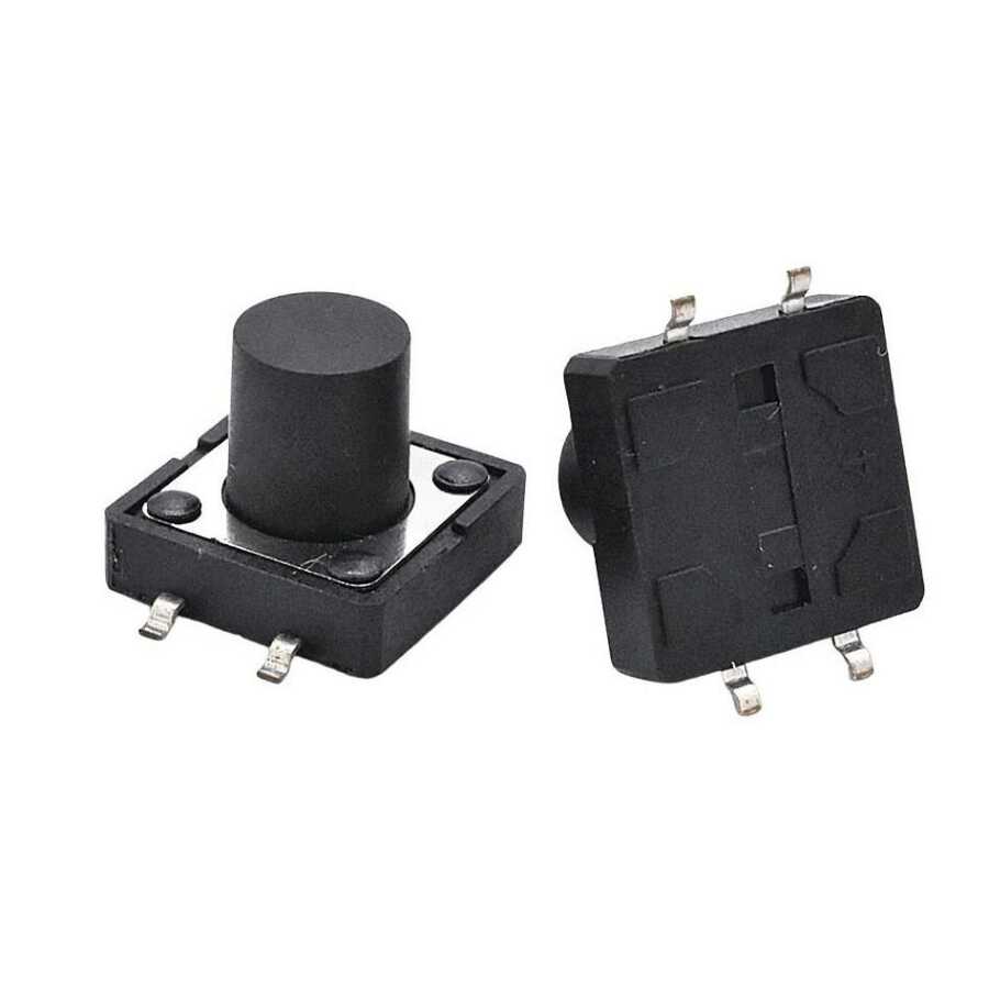  12x12x12.5mm 4 Pinli Smd Siyah Push Buton - Tact Switch