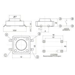 12x12x12.5mm 4 Pinli SMD Siyah Push Buton - Tact Switch - 2