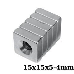 15x15x5-4mm Havşa Delikli Neodyum Güçlü Mıknatıs - Neodim Magnet 