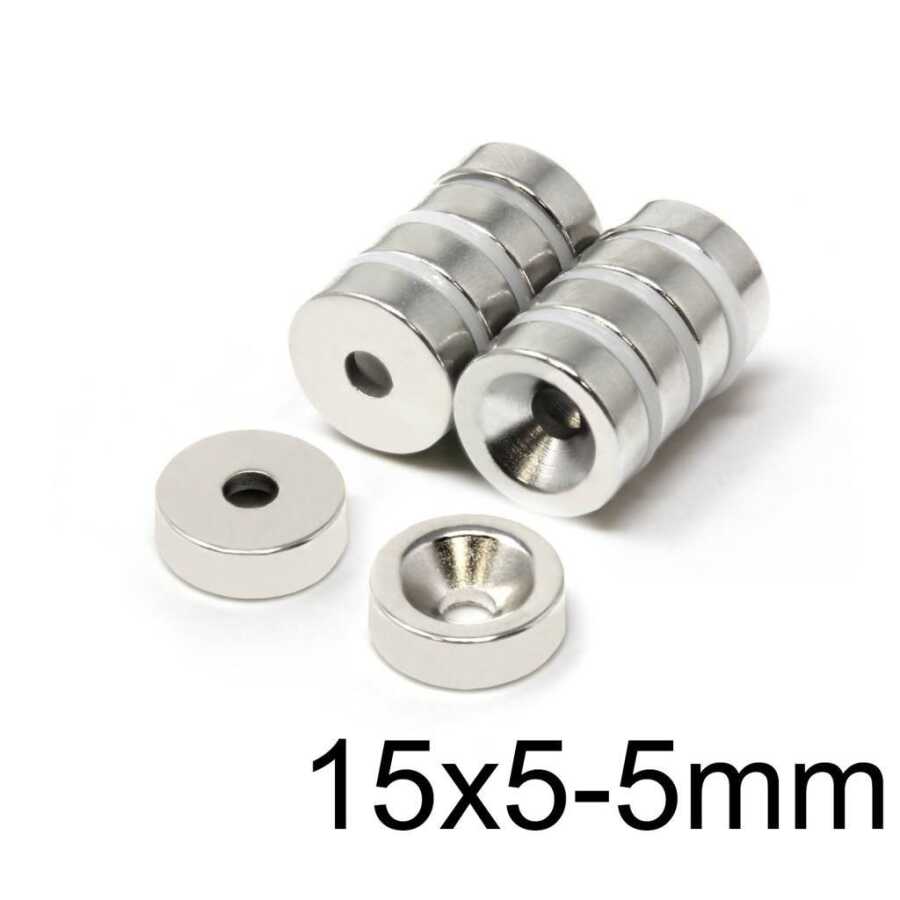  15x5-5mm Havşa Delikli Neodyum Güçlü Mıknatıs - Neodim Magnet