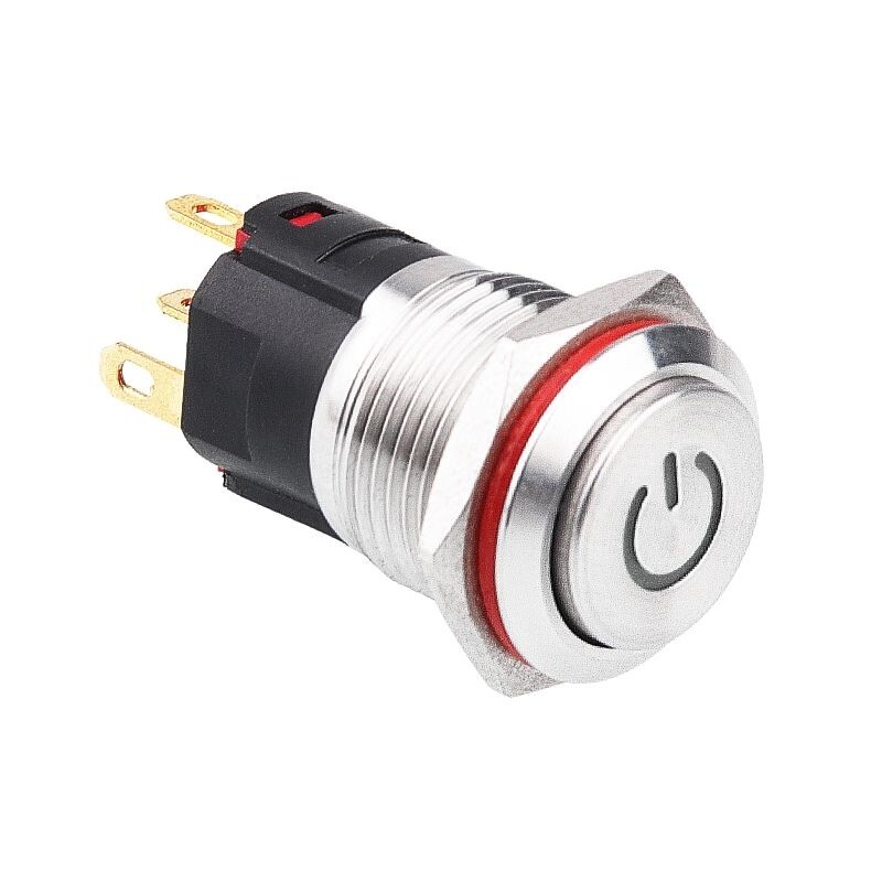  16a-g1-c 16mm Çıkık Yaylı Işıklı Power Metal Buton - Beyaz