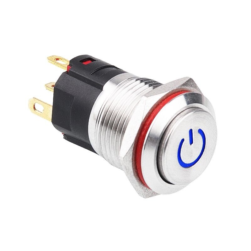  16a-g1-c 16mm Çıkık Yaylı Işıklı Power Metal Buton - Mavi
