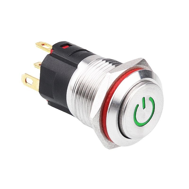  16a-g1-c 16mm Çıkık Yaylı Işıklı Power Metal Buton - Yeşil