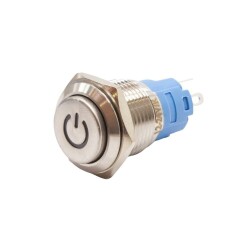 16A-G1Z-C 16mm Bulge Self Locking Illuminated Power Metal Button - Blue 