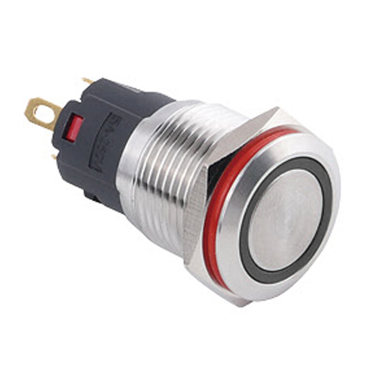  16a-p1-e 16mm Düz Yaylı Işıklı Metal Buton - Beyaz