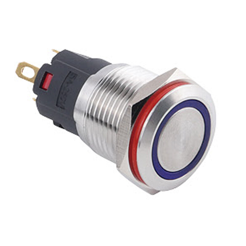 16a-p1-e 16mm Düz Yaylı Işıklı Metal Buton - Mavi