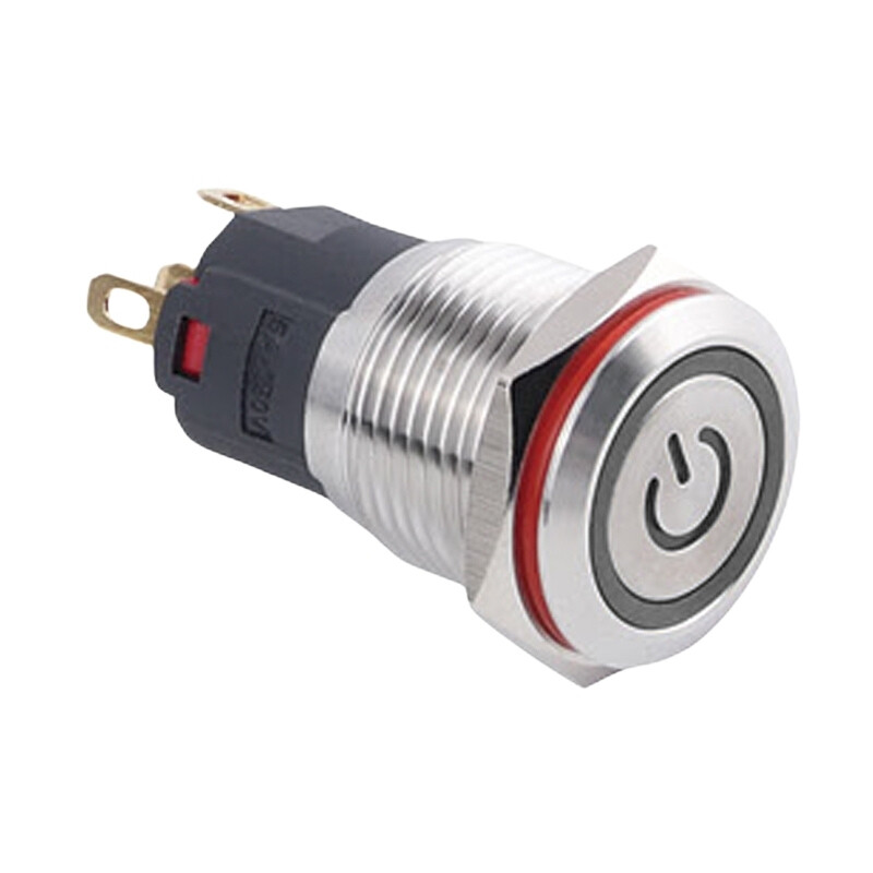  16a-p1-ec 16mm Düz Yaylı Işıklı Power Metal Buton - Beyaz