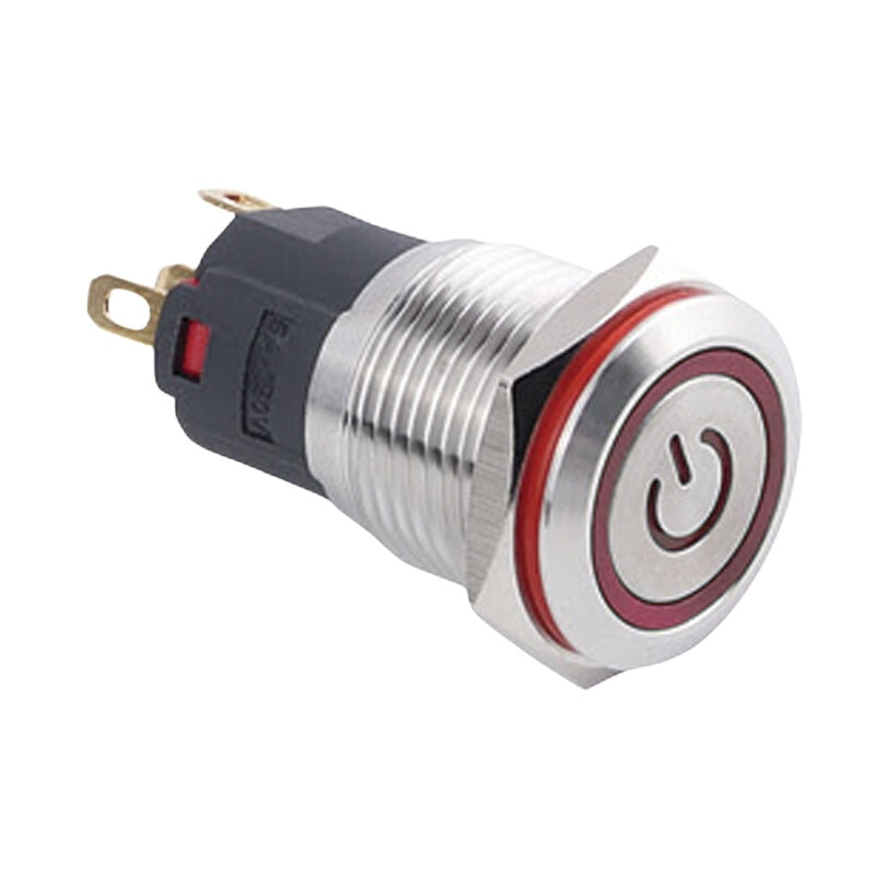  16a-p1-ec 16mm Düz Yaylı Işıklı Power Metal Buton - Kırmızı