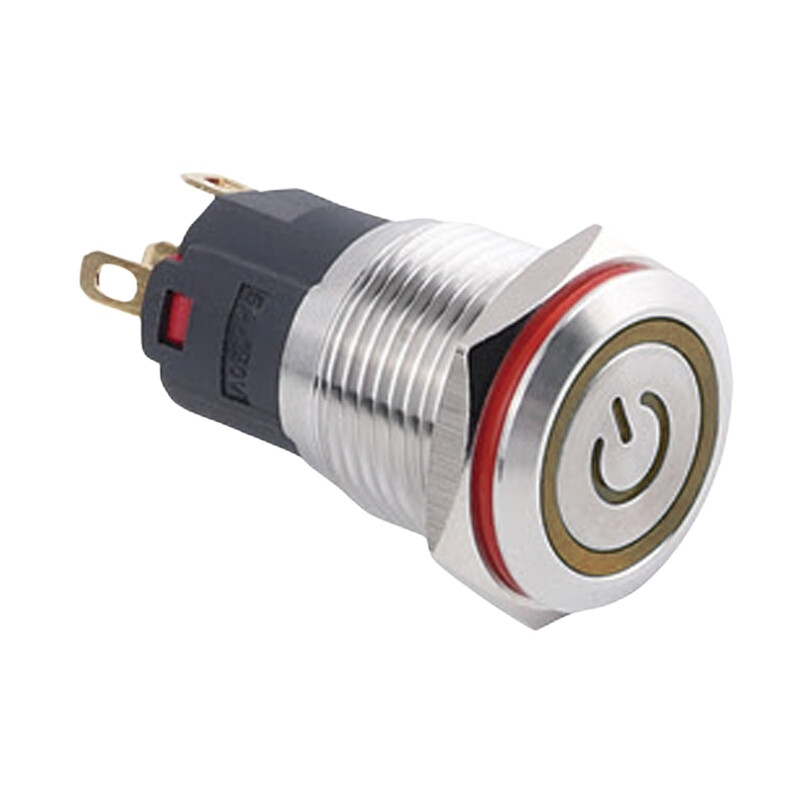  16a-p1-ec 16mm Düz Yaylı Işıklı Power Metal Buton - Sarı