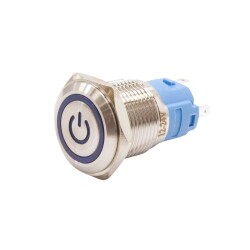 16A-P1-EC 16mm Flat Momentary Illuminated Power Metal Button - Blue 