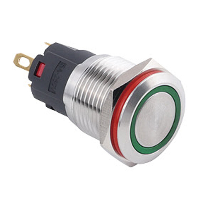  16a-p1z-e 16mm Düz Anahtarlı Işıklı Metal Buton - Yeşil