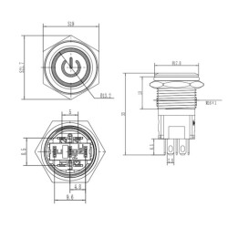 16A-P1Z-EC 16mm Düz Anahtarlı Işıklı Power Metal Buton - Mavi - 3