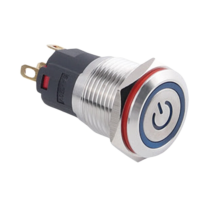  16a-p1z-ec 16mm Düz Anahtarlı Işıklı Power Metal Buton - Mavi