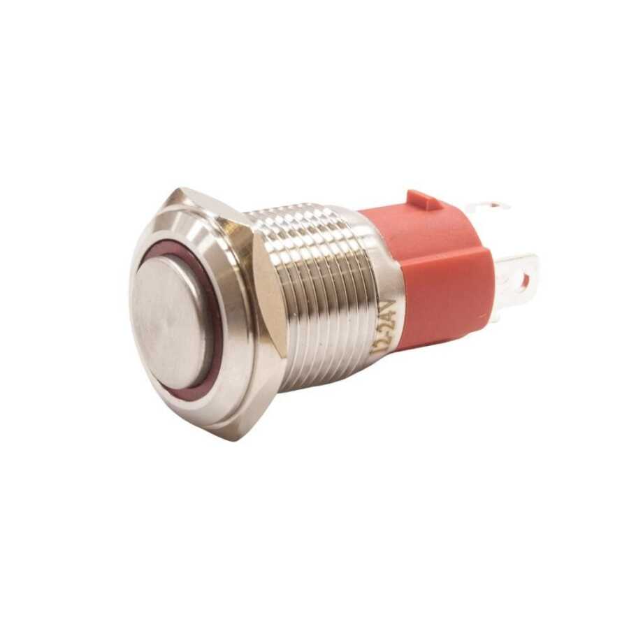  16d-g1-e 16mm Çıkık Yaylı Işıklı Metal Buton - Kırmızı