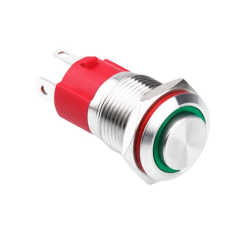  16d-g1-e 16mm Çıkık Yaylı Işıklı Metal Buton - Yeşil