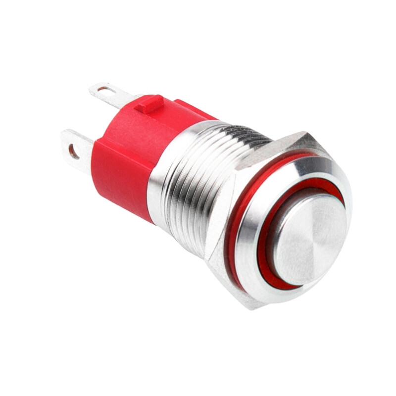  16d-g1z-e 16mm Çıkık Anahtarlı Işıklı Metal Buton - Kırmızı