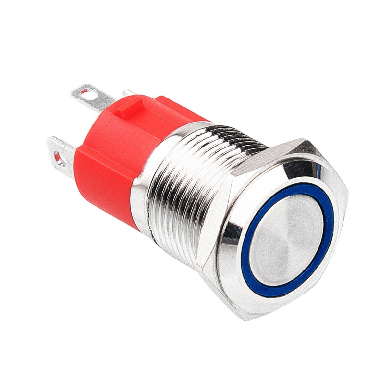 16d-p1z-e 16mm Düz Anahtarlı Işıklı Metal Buton - Mavi
