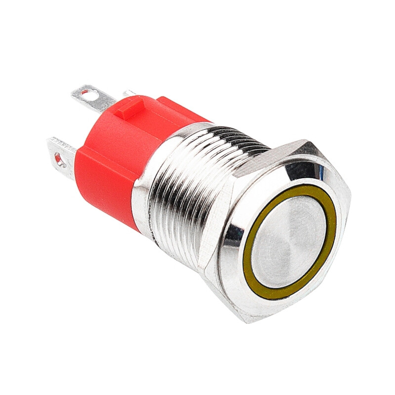  16d-p1z-e 16mm Düz Anahtarlı Işıklı Metal Buton - Sarı