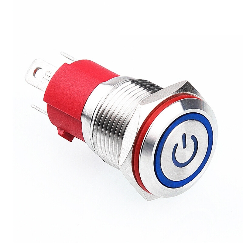  16d-p1z-ec 16mm Düz Anahtarlı Işıklı Power Metal Buton - Mavi