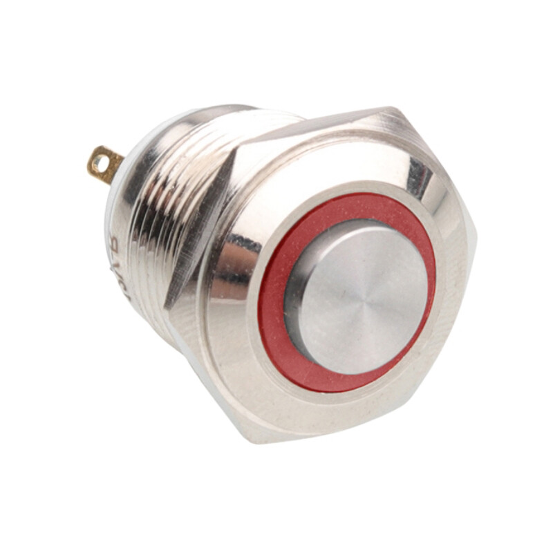  16h-g1-e 16mm Çıkık Yaylı Işıklı Metal Buton - Kırmızı