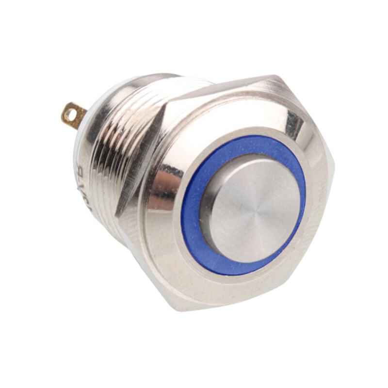 16h-g1-e 16mm Çıkık Yaylı Işıklı Metal Buton - Mavi