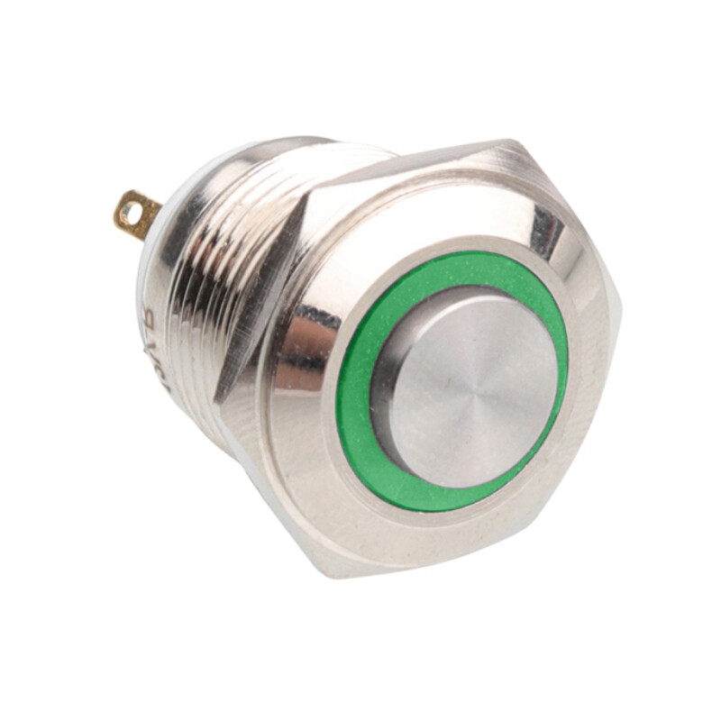  16h-g1-e 16mm Çıkık Yaylı Işıklı Metal Buton - Yeşil