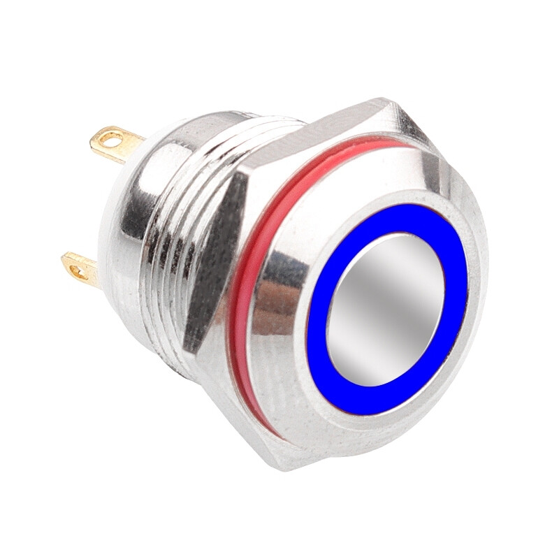  16h-p1-e 16mm Düz Yaylı Işıklı Metal Buton - Mavi