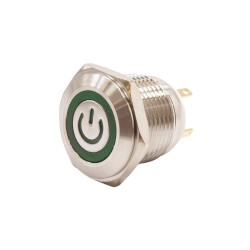 16H-P1-EC 16mm Flat Momentary Illuminated Power Metal Button - Green 