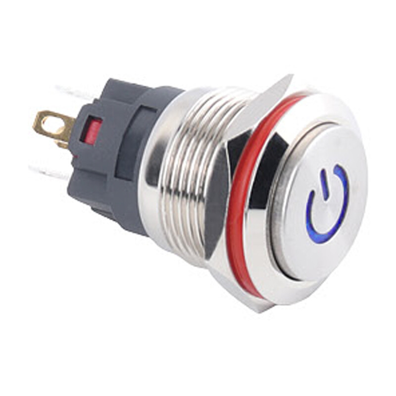  19a-g1-c 19mm Çıkık Yaylı Işıklı Power Metal Buton - Mavi